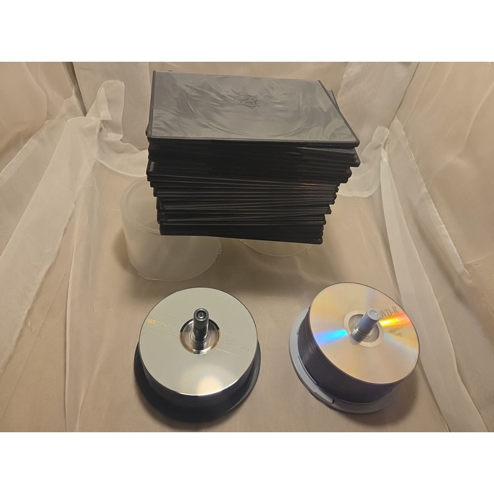 Lot of 68 Blank DVD+R Discs (40‎ Sony, 28 TDK) with 25 CD Cases